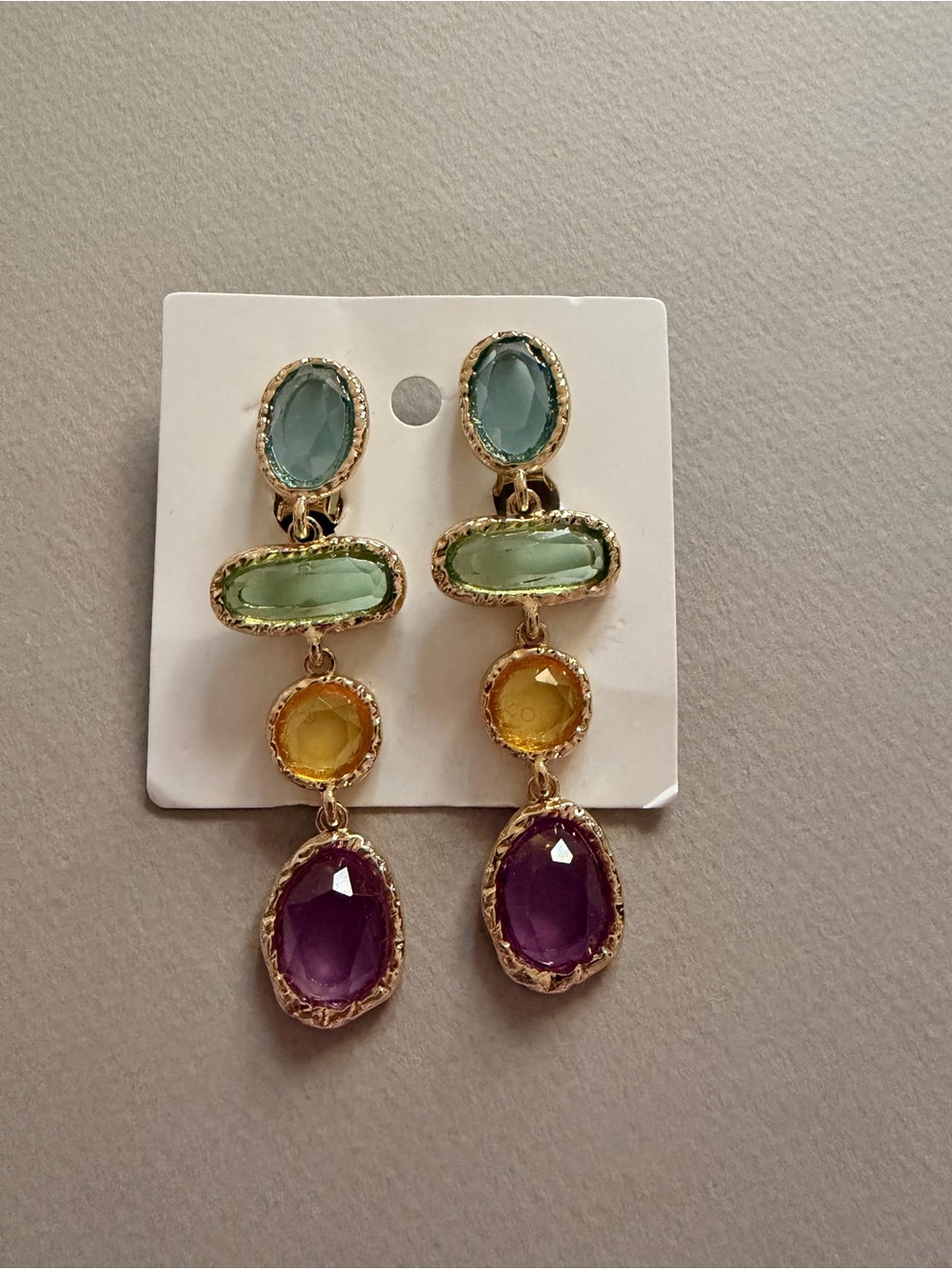 Gold Multi-Stone Drop Earrings A2154 - Picture 3 of 3